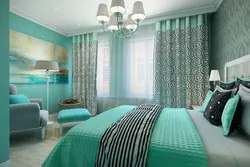 Turquoise gray bedroom interior