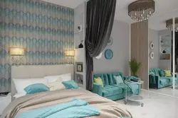 Бірузовы інтэр'ер спальні шэра