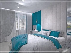 Turquoise gray bedroom interior