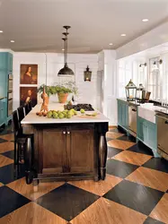 Black floors in the kitchen design photo