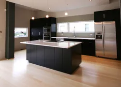 Black floors in the kitchen design photo