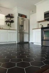 Black floors in the kitchen design photo