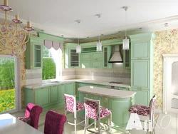 Pink and green in the kitchen interior