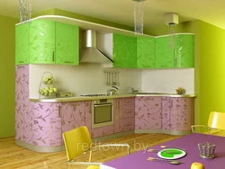 Розовый с зеленым в интерьере кухни
