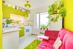 Ружовы з зялёным у інтэр'еры кухні