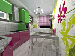 Розовый с зеленым в интерьере кухни