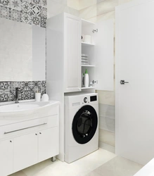 Cabinet above the washing machine in the bathroom photo in the interior