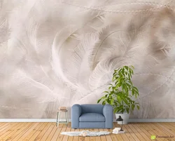 Wallpaper feathers in the bedroom interior