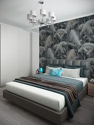 Wallpaper feathers in the bedroom interior