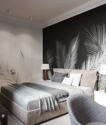 Wallpaper feathers in the bedroom interior