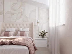 Wallpaper feathers in the bedroom interior