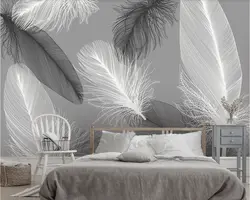 Wallpaper Feathers In The Bedroom Interior