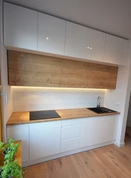 Straight kitchen design photo without handles