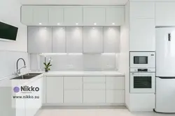 Straight kitchen design photo without handles