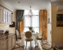 Classic curtains for the kitchen interior photo