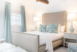 Bedroom in beige and blue tones photo