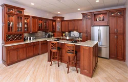 Cherry-Colored Kitchen In The Interior Photo