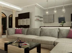 Sofa with the letter P in the living room in the interior