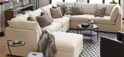 Sofa with the letter P in the living room in the interior