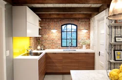 Kitchen design brick and wood