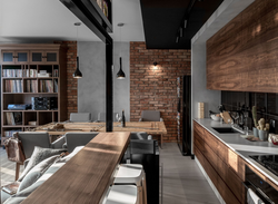 Kitchen design brick and wood