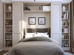Interior design of a small bedroom with wardrobe