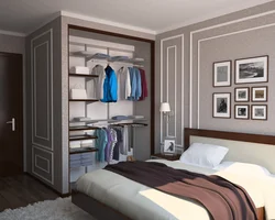 Interior design of a small bedroom with wardrobe