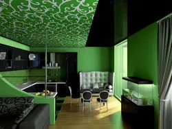Интерьер кухни черно белый зеленый