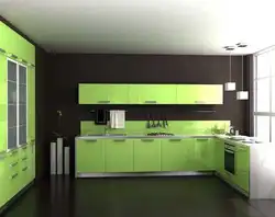 Інтэр'ер кухні чорна белы зялёны