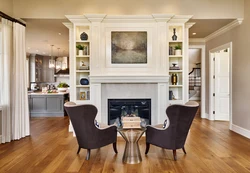 Living room with fireplace neoclassical photo