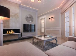 Living Room With Fireplace Neoclassical Photo