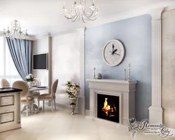 Living room with fireplace neoclassical photo