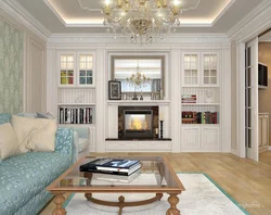 Living Room With Fireplace Neoclassical Photo