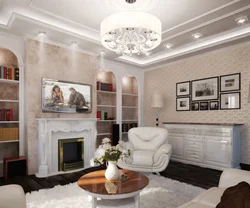 Living room with fireplace neoclassical photo