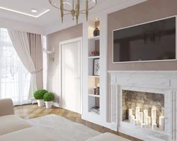 Living room with fireplace neoclassical photo