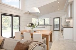 Interior of a living room kitchen in a frame house