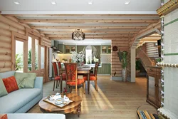 Interior of a living room kitchen in a frame house