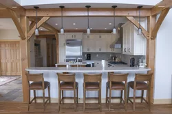 Interior of a living room kitchen in a frame house