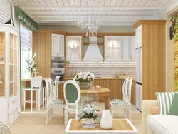 Interior of a living room kitchen in a frame house