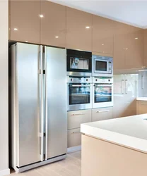 Double Door Refrigerator In The Kitchen Interior