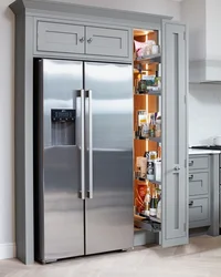 Double door refrigerator in the kitchen interior
