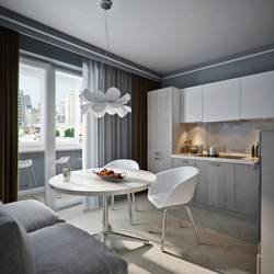 Design of a one-room apartment with a kitchen and living room