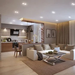 Design of a one-room apartment with a kitchen and living room