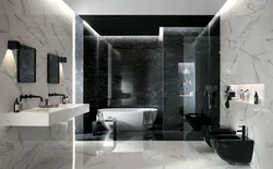 Bathroom design in black and white marble tiles