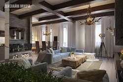 Chalet uslubida yashash xonasi dizayni
