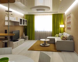 Living room interior in beige-green tones