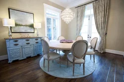 Round table in the interior of the kitchen living room