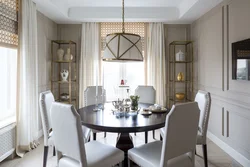 Round table in the interior of the kitchen living room