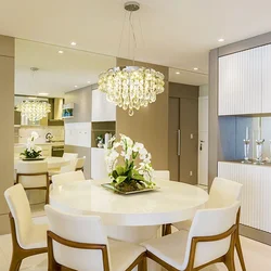 Round table in the interior of the kitchen living room