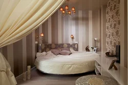 Round bed in the bedroom interior photo